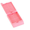 pink biopsy cassette with hinged lid