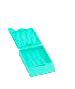 green slotted cassette with moulded hinged lid