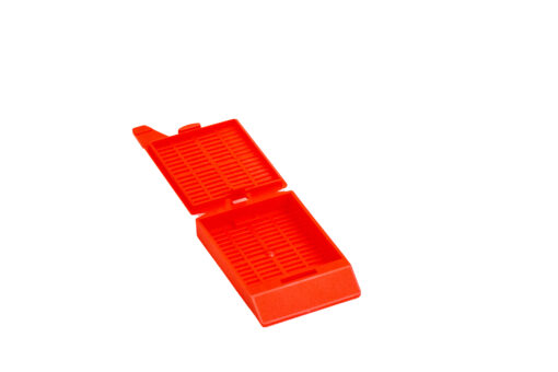 red slotted cassette with moulded hinged lid