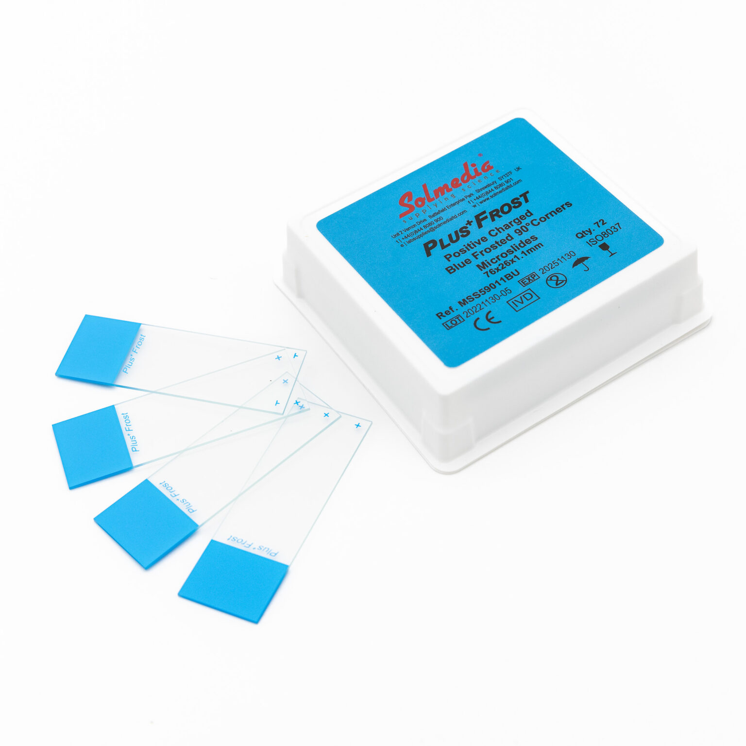 Plus+Frost Positive Charged Blue Frosted slides, 76x26x1.1mm, 90
